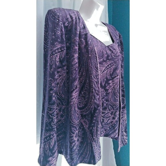 Vintage R&M Richards Metallic Sparkle Glitter Jacket Top Dark Purple Sz 12P - Picture 4 of 7